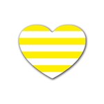 Horizontal Stripes - White and Canary Yellow Rubber Coaster (Heart)