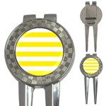 Horizontal Stripes - White and Canary Yellow 3-in-1 Golf Divot