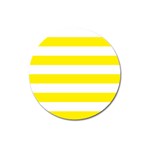 Horizontal Stripes - White and Canary Yellow Magnet 3  (Round)