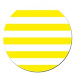 Horizontal Stripes - White and Canary Yellow Magnet 5  (Round)