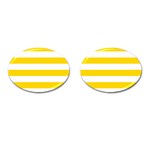 Horizontal Stripes - White and Gold Yellow Cufflinks (Oval)