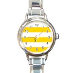 Horizontal Stripes - White and Gold Yellow Round Italian Charm Watch