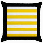 Horizontal Stripes - White and Gold Yellow Throw Pillow Case (Black)