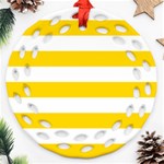 Horizontal Stripes - White and Gold Yellow Round Filigree Ornament (Two Sides)