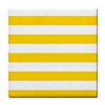 Horizontal Stripes - White and Gold Yellow Tile Coaster