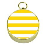 Horizontal Stripes - White and Gold Yellow Gold Compass
