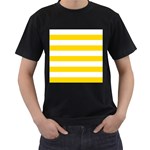 Horizontal Stripes - White and Gold Yellow Men s T-Shirt (Black)