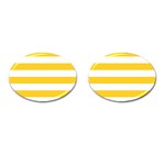 Horizontal Stripes - White and Banana Yellow Cufflinks (Oval)
