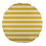 Horizontal Stripes - White and Banana Yellow Large 18  Premium Round Cushion