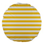 Horizontal Stripes - White and Banana Yellow Large 18  Premium Flano Round Cushion
