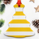 Horizontal Stripes - White and Banana Yellow Christmas Tree Ornament (Two Sides)