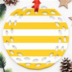 Horizontal Stripes - White and Banana Yellow Round Filigree Ornament (Two Sides)