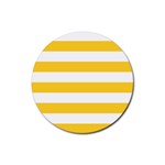 Horizontal Stripes - White and Banana Yellow Rubber Round Coaster (4 pack)
