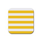 Horizontal Stripes - White and Banana Yellow Rubber Coaster (Square)