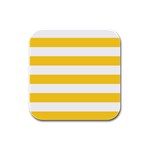 Horizontal Stripes - White and Banana Yellow Rubber Square Coaster (4 pack)