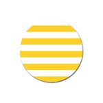 Horizontal Stripes - White and Banana Yellow Magnet 3  (Round)