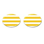 Horizontal Stripes - White and Deep Lemon Yellow Cufflinks (Oval)