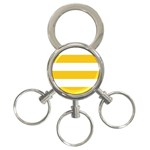 Horizontal Stripes - White and Deep Lemon Yellow 3-Ring Key Chain