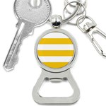 Horizontal Stripes - White and Deep Lemon Yellow Bottle Opener Key Chain