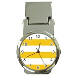 Horizontal Stripes - White and Deep Lemon Yellow Money Clip Watch