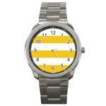 Horizontal Stripes - White and Deep Lemon Yellow Sport Metal Watch