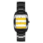 Horizontal Stripes - White and Deep Lemon Yellow Stainless Steel Barrel Watch