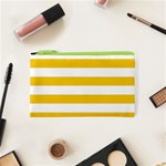 Horizontal Stripes - White and Deep Lemon Yellow Canvas Cosmetic Bag (XS)