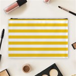 Horizontal Stripes - White and Deep Lemon Yellow Cosmetic Bag (L)