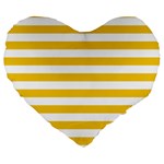 Horizontal Stripes - White and Deep Lemon Yellow Large 19  Premium Heart Shape Cushion