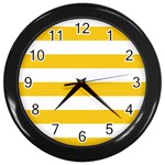 Horizontal Stripes - White and Deep Lemon Yellow Wall Clock (Black)