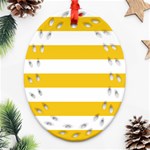 Horizontal Stripes - White and Deep Lemon Yellow Ornament (Bell) Ornament (Oval Filigree)