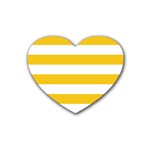 Horizontal Stripes - White and Deep Lemon Yellow Rubber Coaster (Heart)