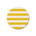 Horizontal Stripes - White and Deep Lemon Yellow Rubber Coaster (Round)