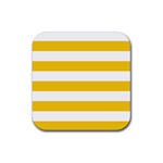 Horizontal Stripes - White and Deep Lemon Yellow Rubber Coaster (Square)