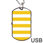 Horizontal Stripes - White and Deep Lemon Yellow Dog Tag USB Flash (One Side)