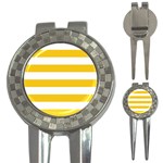 Horizontal Stripes - White and Deep Lemon Yellow 3-in-1 Golf Divot