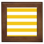 Horizontal Stripes - White and Deep Lemon Yellow Framed Tile