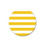 Horizontal Stripes - White and Deep Lemon Yellow Magnet 3  (Round)