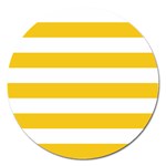 Horizontal Stripes - White and Deep Lemon Yellow Magnet 5  (Round)