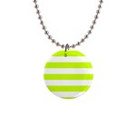 Horizontal Stripes - White and Fluorescent Yellow 1  Button Necklace