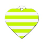 Horizontal Stripes - White and Fluorescent Yellow Dog Tag Heart (Two Sides)