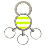 Horizontal Stripes - White and Fluorescent Yellow 3-Ring Key Chain