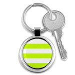 Horizontal Stripes - White and Fluorescent Yellow Key Chain (Round)