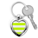 Horizontal Stripes - White and Fluorescent Yellow Key Chain (Heart)