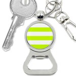 Horizontal Stripes - White and Fluorescent Yellow Bottle Opener Key Chain
