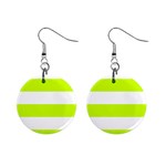 Horizontal Stripes - White and Fluorescent Yellow 1  Button Earrings