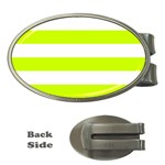 Horizontal Stripes - White and Fluorescent Yellow Money Clip (Oval)