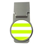 Horizontal Stripes - White and Fluorescent Yellow Money Clip (Round)