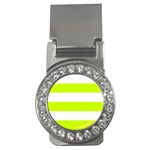 Horizontal Stripes - White and Fluorescent Yellow Money Clip (CZ)