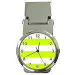 Horizontal Stripes - White and Fluorescent Yellow Money Clip Watch